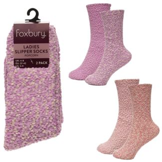 Ladies Slipper Socks popcorn - Assorted (2 pack)