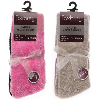 Ladies Velvet Socks- Assorted Colour & Design 