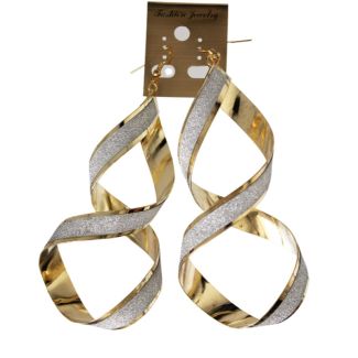 Large Glitter Spiral Gold Earrings - 10cm