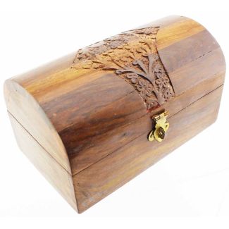 Wholesale Wooden Carved Flower & Leaves Design Storage Box With Velvet Lining 
