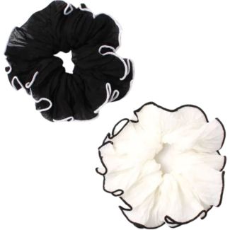 Large Chiffon Scrunchie with Black and Cream Contrast Edge