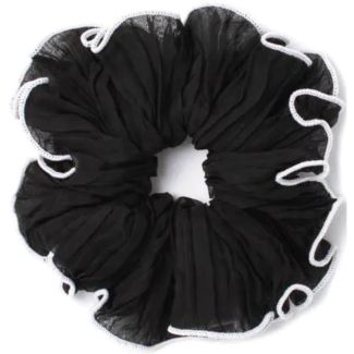 Black and Cream Chiffon Large Scrunchie with Contrast Edge - 13cm
