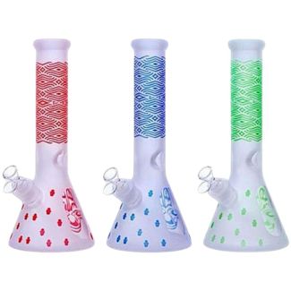 Large Frosted Line Design Glass Waterpipe - Assorted (12.5inch)