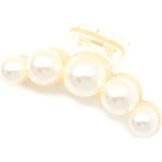 Large Transparent Hair Clamp with Pearl Bead Finish