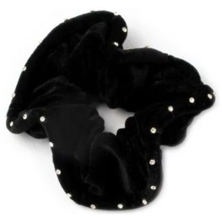 Large Velvet Scrunchie with Diamante Crystals- Black (12cm)