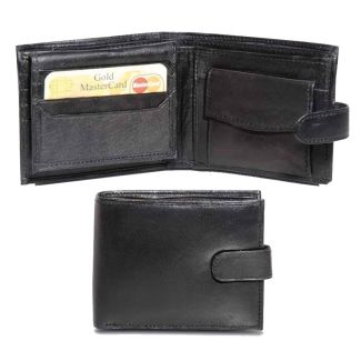 Leather Trifold Wallet With Stud Closure - Black 