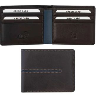 Leather RFID Bifold Wallet with Colour Trim Elite-Brown/Blue