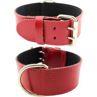 Extra Wide Bull Terrier Leather Collar-Red (16-19'')