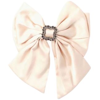Light Fawn Satin Fabric Bow With Tails & Crystals (10cm)