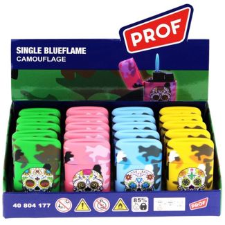 Wholesale PROF Blue Jet Flame Camouflage Candy Skull Design Refillable Lighters