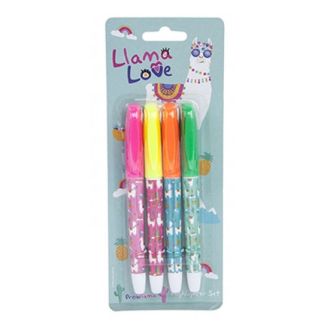 4pcs Llama Slim Bright Highlighters - Pink, Yellow, Orange, and Green