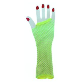 Long Ladies Fishnet Gloves - Neon Yellow