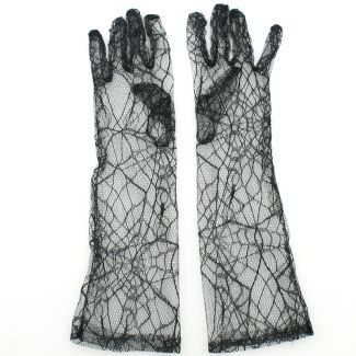 Long Ladies Fishnet Gloves With A Spider Web Design