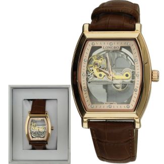 Longbo Men's Automatic Watch with Leather Strap - Rose/Brown