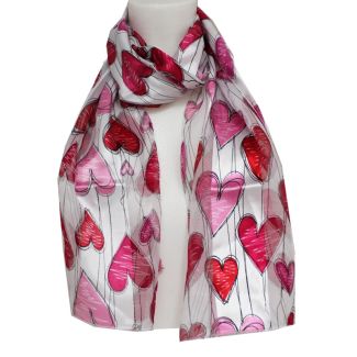 Ladies Satin Stripe Heart Design Scarf 