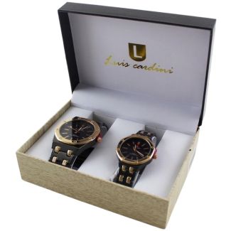 Luis Cardini His & Her Watch Gift Set - Black/Rose Gold (2513)