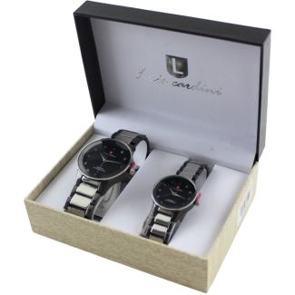 Luis Cardini His & Her Watch Gift Set - Black/Silver (2421)