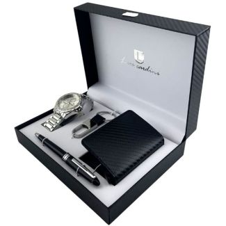 Luis Cardini Men's Watch With Pen Keychain Card Wallet Gift Set - Assorted 