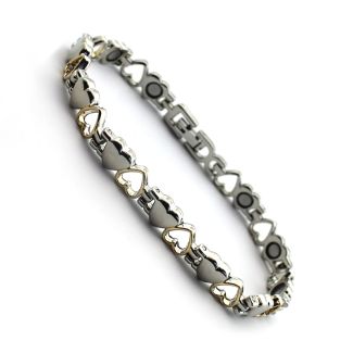 Magnet Bracelet with 11 Magnets - Hearts Design - Silver and Gold