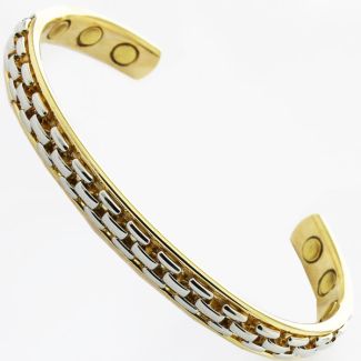 Magnetic Bangle - Gold With Silver Elevated Links (M)