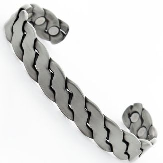 Magnetic Bangle - Plaited Pewter Design (M)