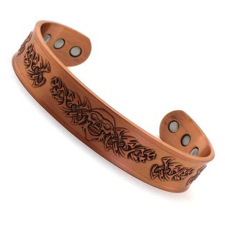 Wholesale Magnetic Bangle Tribal Skull Design With 6 Magnets - Copper (XL)