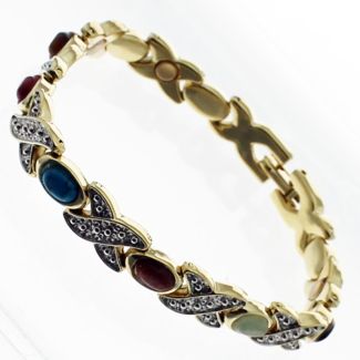 Magnetic Bracelet With 8 Magnets - Two Tone Multicoloured Stones Crosses