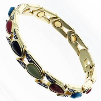 Magnetic Bracelet With 11 Magnets - Two Tone Multicoloured Stones Oval