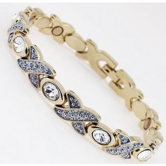 Magnetic Bracelet With 8 Magnets - Gold With Clear Stones