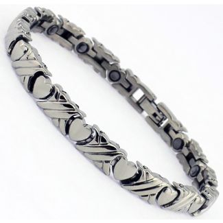Magnetic Bracelet With 14 Magnets - Silver With Hearts