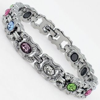 Magnetic Bracelet With 11 Magnets - Silver With Multi Colour Stones