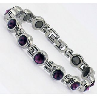 Magnetic Bracelet With 13 Magnets - Purple Stones Silver