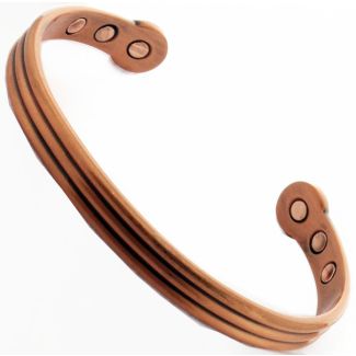 Magnetic Copper Bangle - Grooves  Design (L)