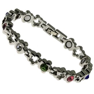 Magnetic Bracelet (9 Magnets) - Flower Design With Gemstones