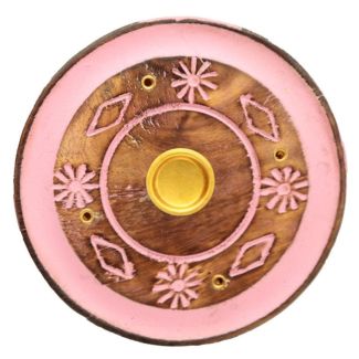 Mango Wood Round Painted Pink Flower Ashcatcher