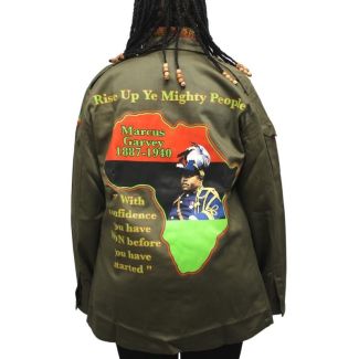 Marcus Garvey Buttoned Shirt Jacket - Army Green  (Assorted Sizes)