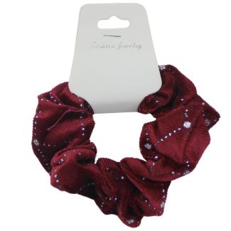 Maroon Velvet Rhinestone Details Hair Scrunchie - 8cm