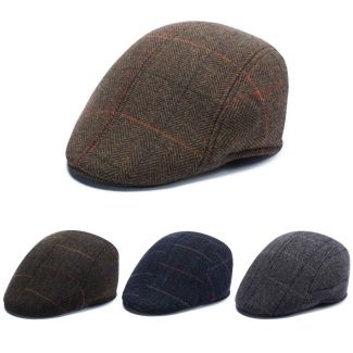 Men Herringbone Brown Checked padded flat hat - Assorted
