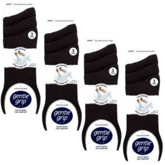 Men's Plain Gentle Grip Cushion Foot Cotton Blend Socks (3 Pack) - Black