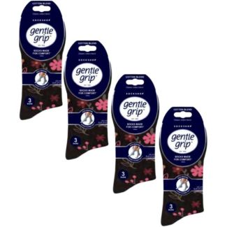 Ladies Gentle Grip Floral Night Cotton Blend Ankle Socks (3 Pack) - Assorted