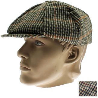 Men's 8 Panel Tweed Flat Caps - Assorted Colours