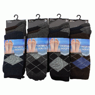 Wholesale Wholesale Men's Cotton Blend Argyle Design Ankle Socks (3 Pack) - Asst 
