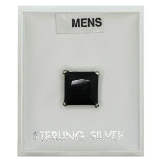 Men's Black Sterling Silver  Square CZ Stud 5 mm