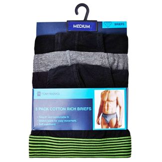 Men's Briefs With Striped Waistband - Tom Franks (3 Pair Pack) - Asst 