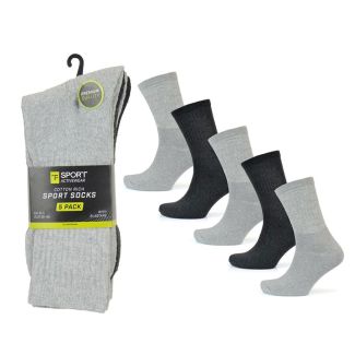 Men's Grey Cotton Rich Premium Sport Socks (5 Pack) - (6-11) Asst.