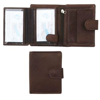 Men's Leather RFID Wallet With Closure Button - Brown