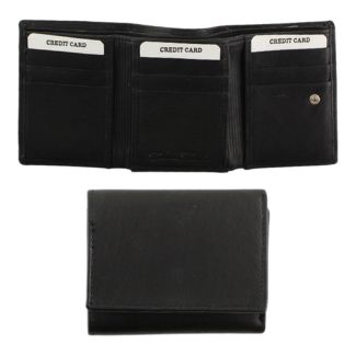 Men's Leather Wallet With Closure Button - Black