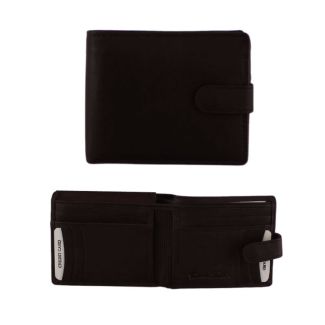 Men's Leather Wallet With Closure Button - Brown