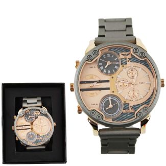 Wholesale Men's NY London Round Metal Bracelet Watch - Rose/ Grey 