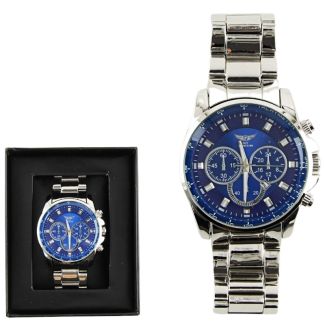 Wholesale Men's NY London Round Metal Bracelet Watch - PNP/Blue 